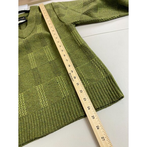 Vintage Towncraft Plus Shetland Wool Green V-Neck Sweater size Medium Knit - Picture 8 of 13